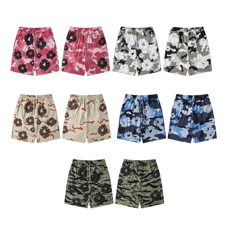 D317# DENIM TEARS Kapok European and American trendy brand high quality foam flocking camouflage printed short-sleeved suit Color Camouflage blue Camouflage powder Camouflage gray Camouflage apricot Camouflage green Size S-XL